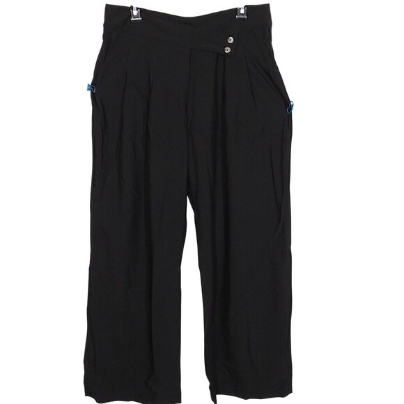 Halara Black Lightweight Asymmetric High Waist Pleated Wide Leg Pants Size Large - Picture 2 of 7